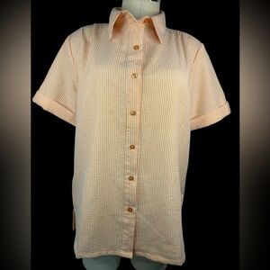 Boca Bay Orange Striped Seersucker Short Sleeve Button-Up Shirt Women’s Medium